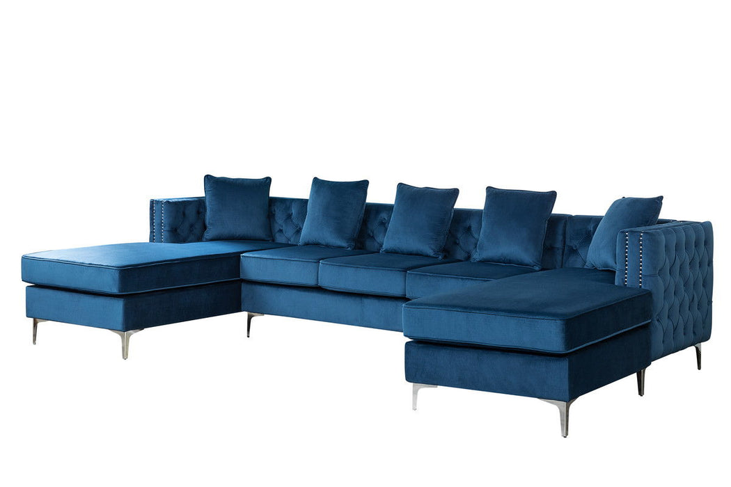 Ryan - Velvet Double Chaise Sectional Sofa With Nail-Head Trim