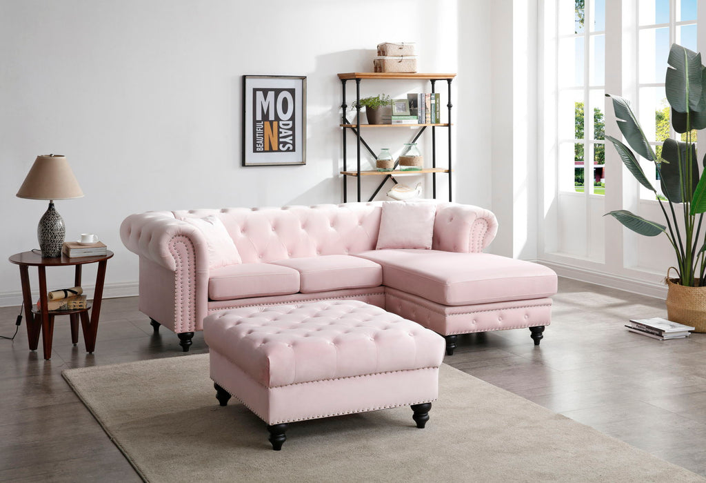 Glory Furniture Nola Sofa Chaise (3 Boxes), Pink