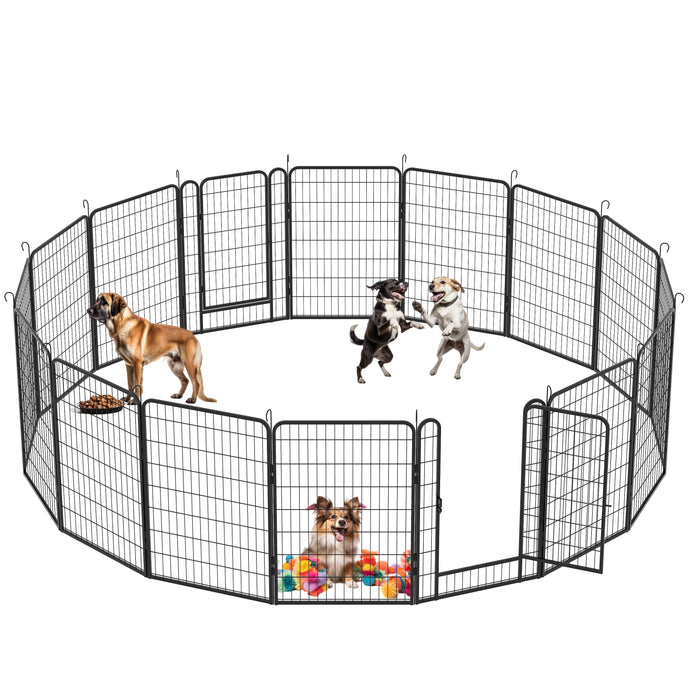 16 Panels Heavy Duty Metal Playpen With Door, Dog Fence Pet Exercise Pen For Outdoor - Black