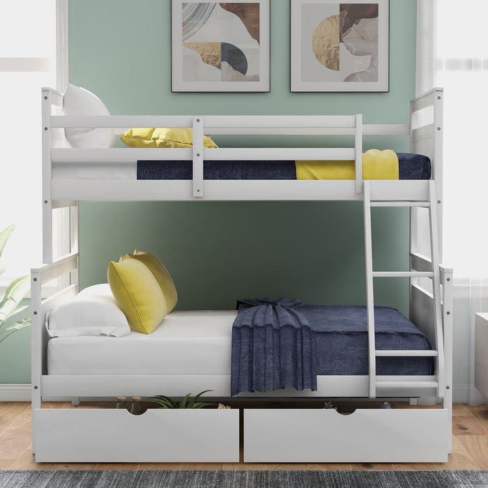 Kids Furniture - Bunk Bed With Ladder, Two Storage Drawers, Safety Guardrail