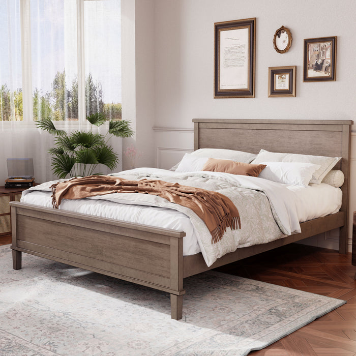 Mid-Century Platform Bed With Headboard And Slat Support, No Box Spring Needed