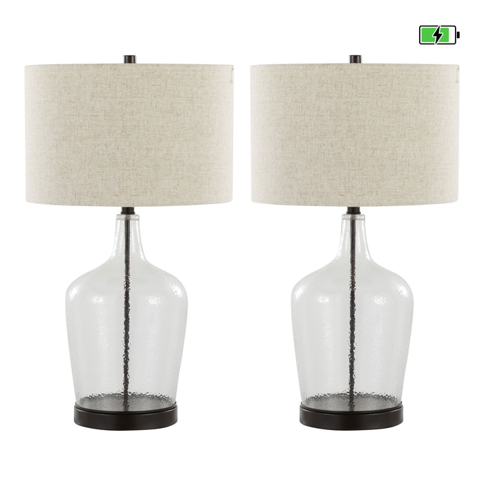 Botella - Contemporary Table Lamp Built In USB Port (Set of 2) - Clear / Oil Bronze / Natural