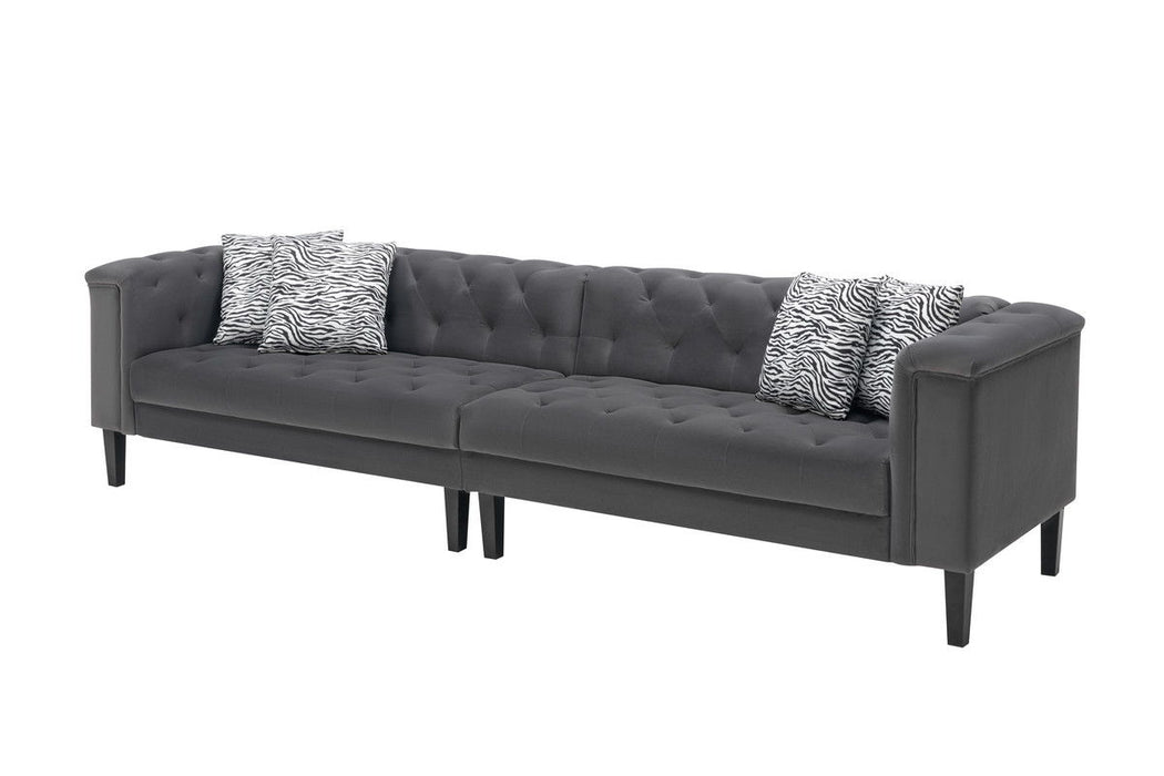 Mary - Velvet Tufted Sofa With Accent 4 Pillows - Dark Gray