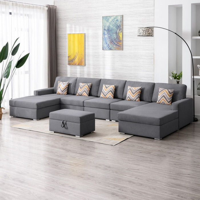 Nolan - Fabric 6 Piece Sectional Sofa With Pillows And Interchangeable Legs