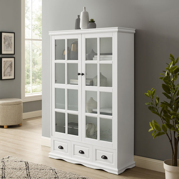 Storage Cabinet With Tempered Glass Doors Curio Cabinet With Adjustable Shelf Display Cabinet With Triple Drawers