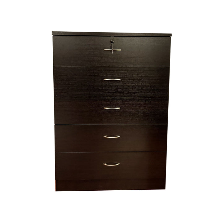 5 Drawer Chest Metal Handles Locking Top Drawer Metal Glide Rails Melamine Laminate