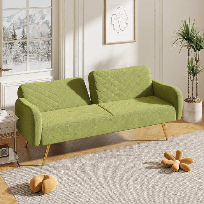 Fabric Double Sofa With Split Backrest And Two Throw Pillows, Suitable For Living Room, Apartment, Home Office - Green