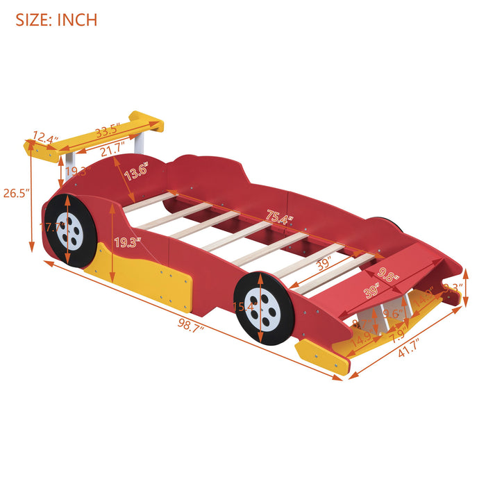 Kids Furniture - Race Car-Shaped Platform Bed With Wheels