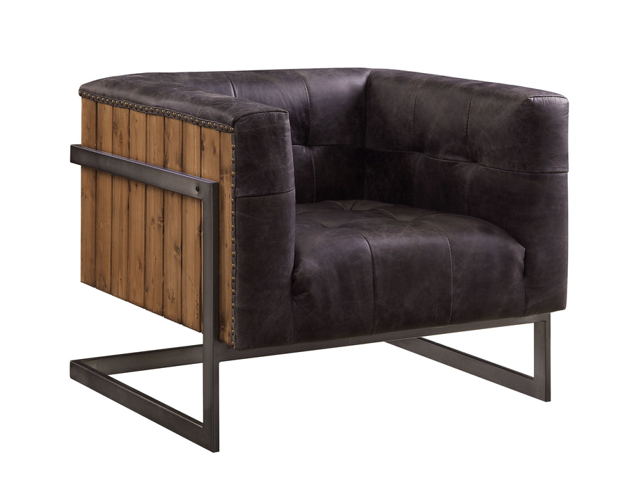 Sagat - Accent Chair - Antique Ebony Top Grain Leather & Rustic Oak