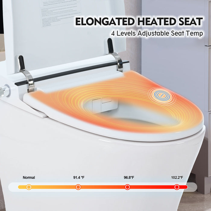 Heated Seat Smart Toilet Without Bidet, Upmarket Compact Dual Flush Toilet 1 / 1.28 Gpf, Tank Less Toilet With Adjustable Temp Heated Seat, Foot Sensor Flush - White Night Light, Knob Control, Power Out