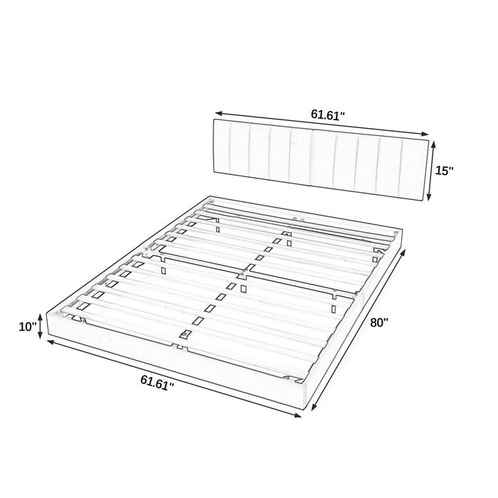 Queen Floating Bed Frame with LED Lights and Wall Mounted Headboard - Grey