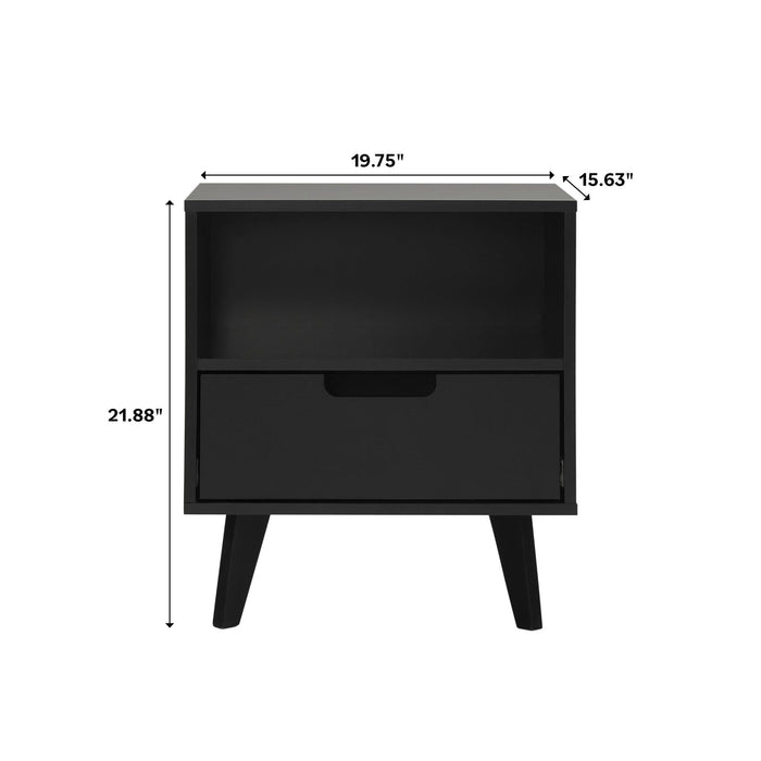 Modern 1 Drawer Nightstand With Open Cubby - Black