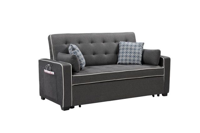 Austin - Modern Fabric Sleeper Sofa With 2 USB Charging Ports And 4 Accent Pillows - Gray