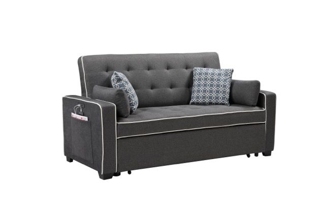 Cody - Modern Fabric Sleeper Sofa With 2 USB Charging Ports And 4 Accent Pillows - Gray