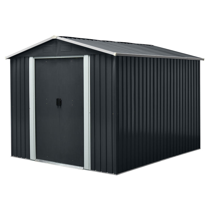 Outdoor Metal Storage Shed & Floor Base - Black