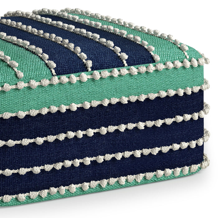 Garbo - Square Woven Outdoor / Indoor Pouf - Aqua / Navy / White