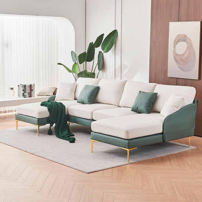 Modern Large Area Linen+Leathaire Fabric Color Matching Segmented Sofa, Ultra Wide Lounge Chair