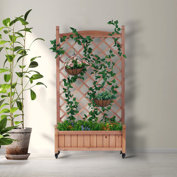 Raised Garden Bed With Trellis 2 Pack, Outdoor Planter Box & Plant Stand With Climbing Racks - Brown