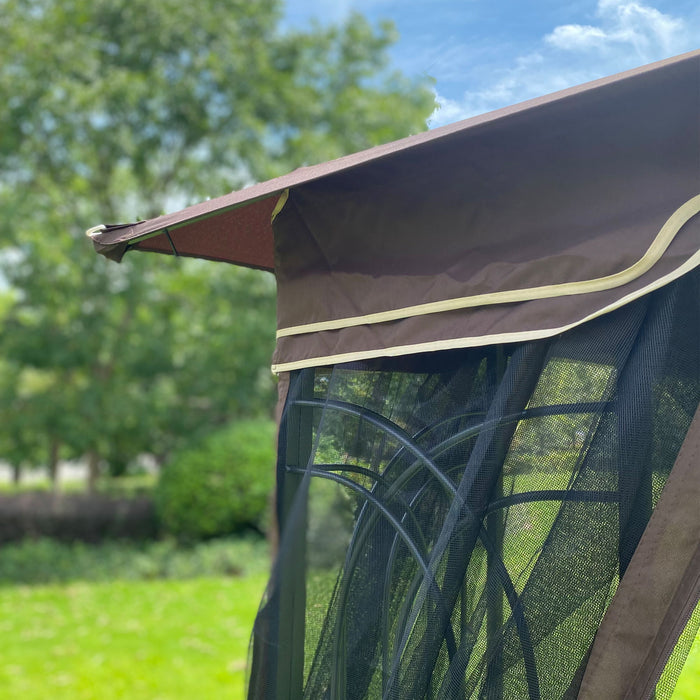 Patio Double Roof Gazebo Replacement Canopy Top Fabric, Brown