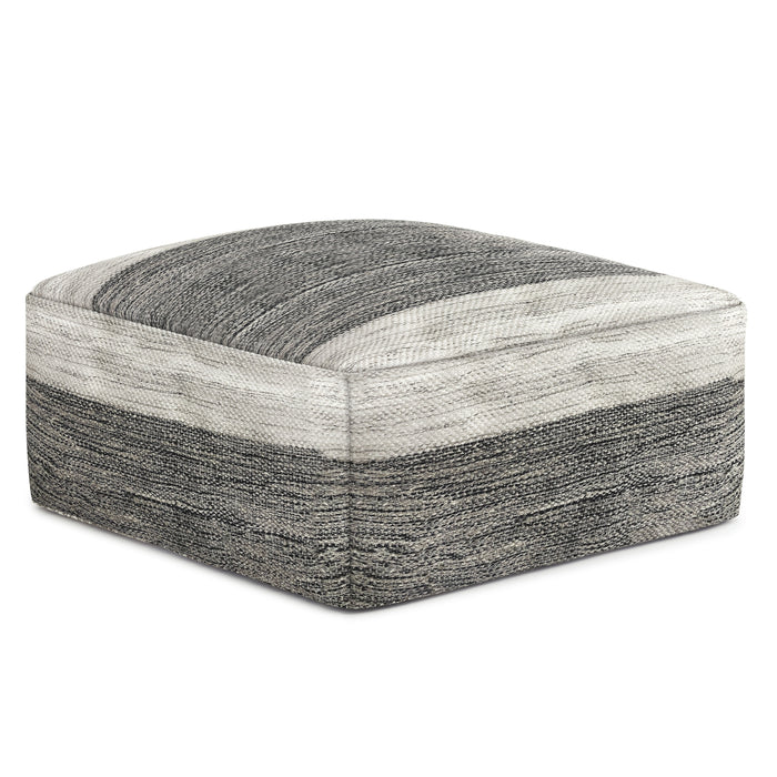 Mathis - Square Woven Outdoor / Indoor Pouf - Grey / White