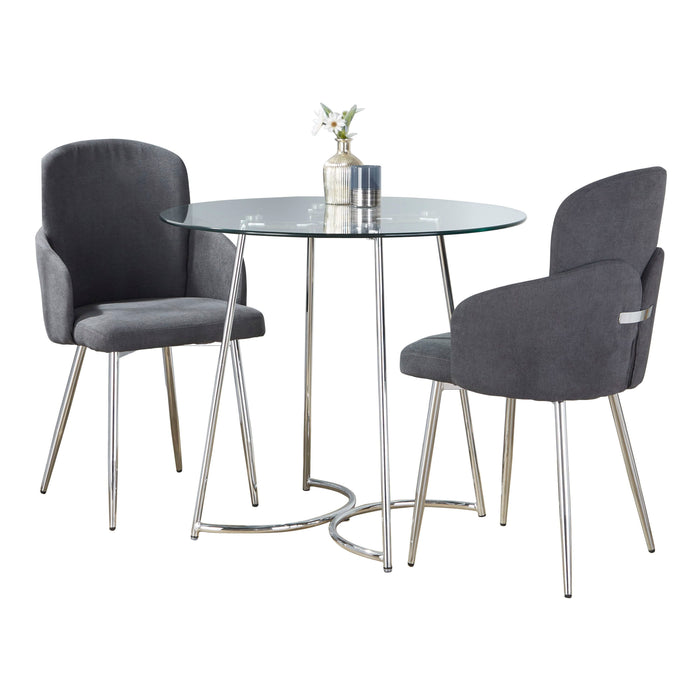 Cece Dahlia - 3 Piece Contemporary Dining Set - Chrome / Clear / Gray