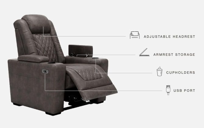 Hyllmont - Cinza - Pwr Recliner/Adj Headrest