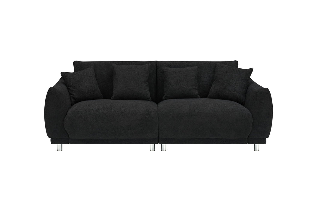 Teddy Fleece Sofa With Four Throw Pillows Hardware Feet Can Be Placed In The Apartment Bedroom To Sit Comfortably Without Taking Up Space - Black