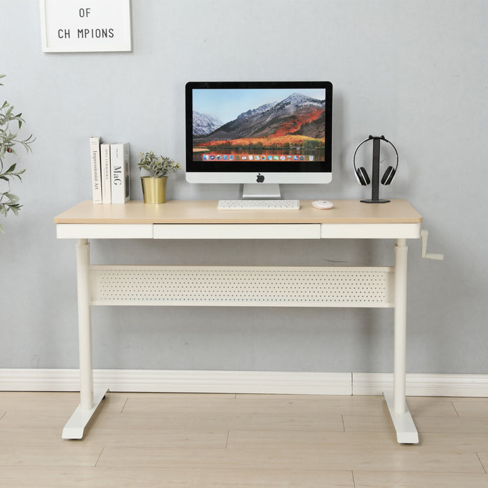 Maple Tabletop 48 X 24 Inchesstanding Desk With Metal Drawer, Adjustable Height Stand Up Desk, Ergonomic Workstation