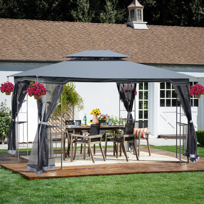 Outdoor Patio Gazebo Canopy Tent With Ventilated Double Roof And Mosquito Net (Detachable Mesh Screen On All Sides), Suitable For Lawn, Garden, Backyard And Deck - Gray