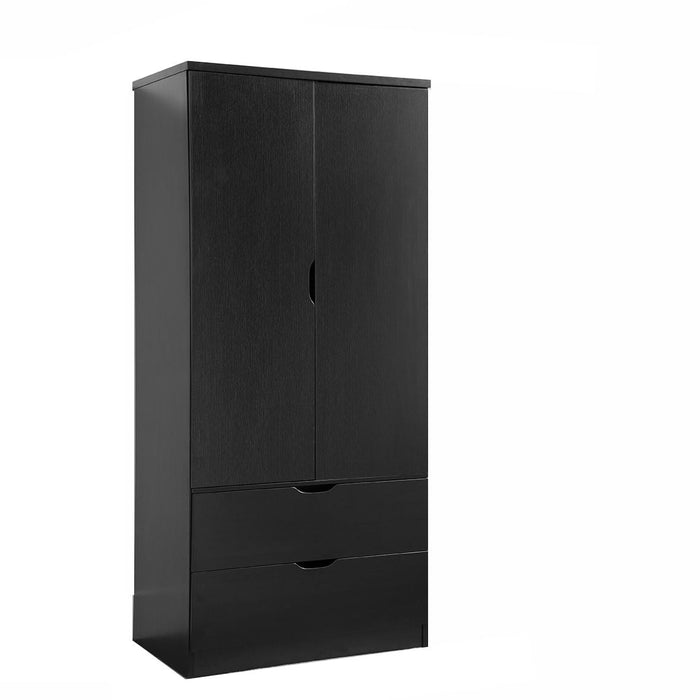 Wardrobe With Two Doors And Two Drawers - Black