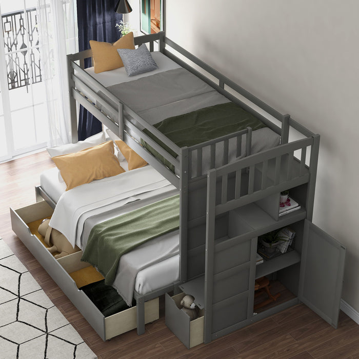 Kids Furniture - Bunk Bed, Convertible Bottom Bed, Storage Shelves And Drawers