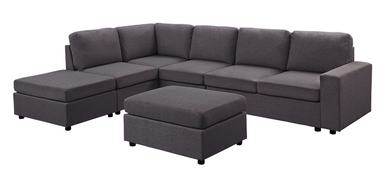 Cassia - Linen 7 Seat Reversible Modular Sectional Sofa With Ottoman