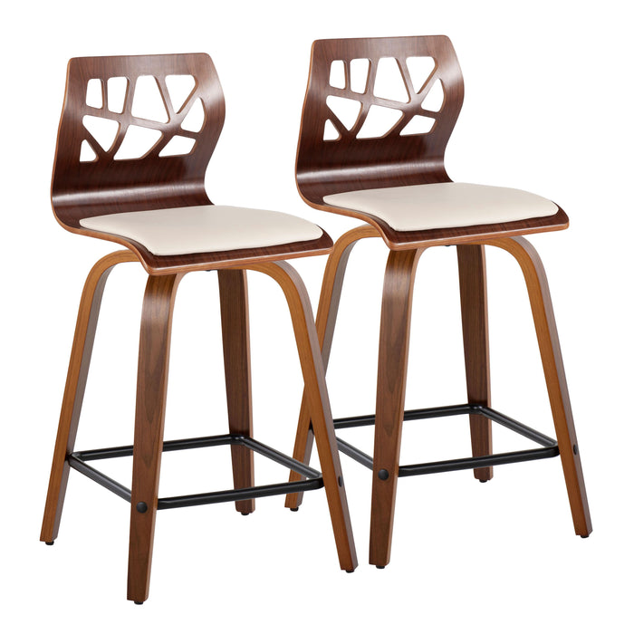 Folia - Mid Century Modern Fixed Height Counter Stool With Swivel With Square Footrest (Set of 2)