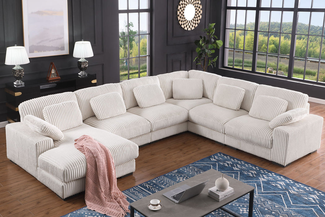 Nadine - 155.5"W Beige Corduroy Corner Sectional Sofa With Left-Facing Chaise