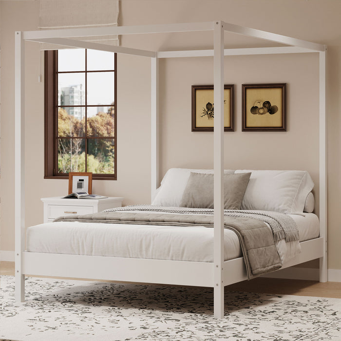 Canopy Bed Frame 4 Poster Platform Bed With Slats Support, No Box Spring Needed