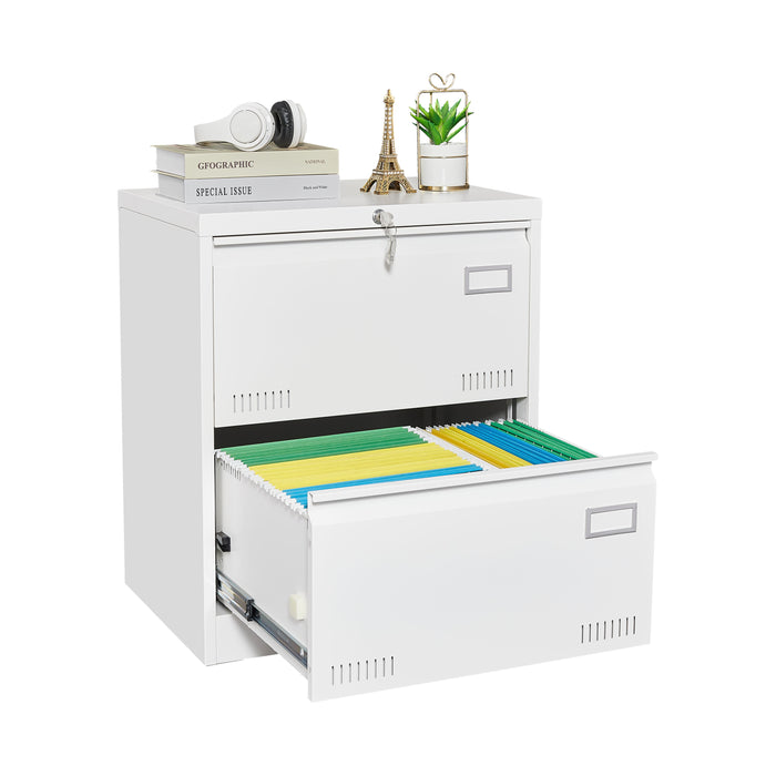 Filing Cabinet Lateral File Cabinet 2 Drawer Filing Cabinets With Lock, Locking Metal File Cabinets Three Drawer Office Cabinet For Legal / Letter / A4 / F4 Home Offic - White