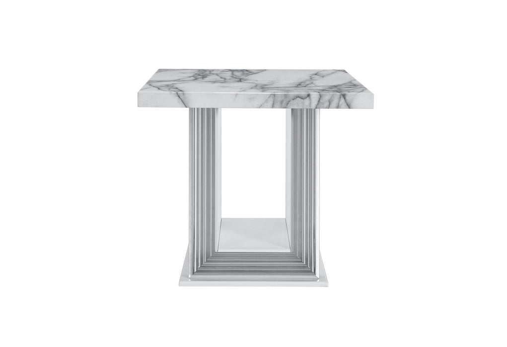 Ylime - Marble End Table - Light Gray / White