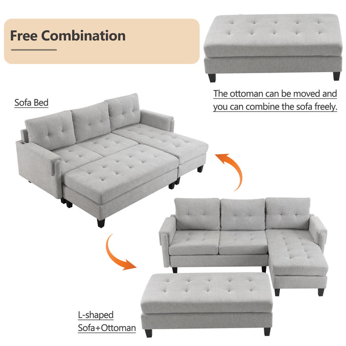 L Shaped Sofa Sectional Couch Sofa Bed With Two USB Ports, A Movable Ottoman And A Reversible Chaise Lounge For Living Room