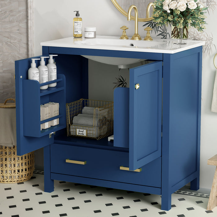 Bathroom Vanity With Single Sink, Combo Cabinet Undermount Sink, Bathroom Storage Cabinet With Two Doors And A Drawer, Soft Closing, Multifunctional Storage, Solid Wood Frame