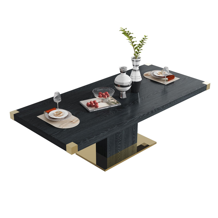 MDF Top Dining Table With Gold Finish Corner, MDF Pillar And Gold Finish Stainless Steel Base