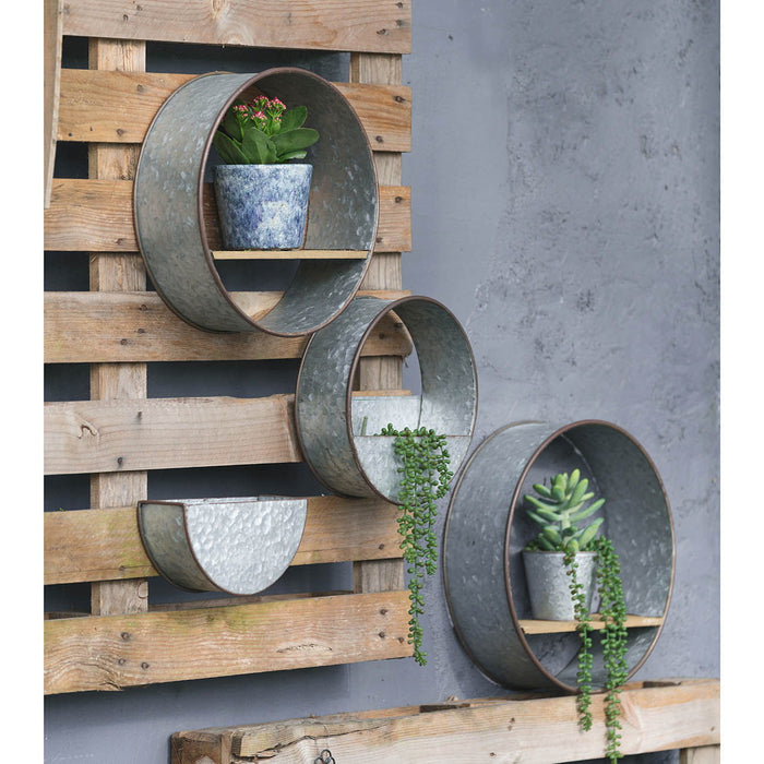 Farmhouse Round Metal Wall Planter (Set of 5) - Gray