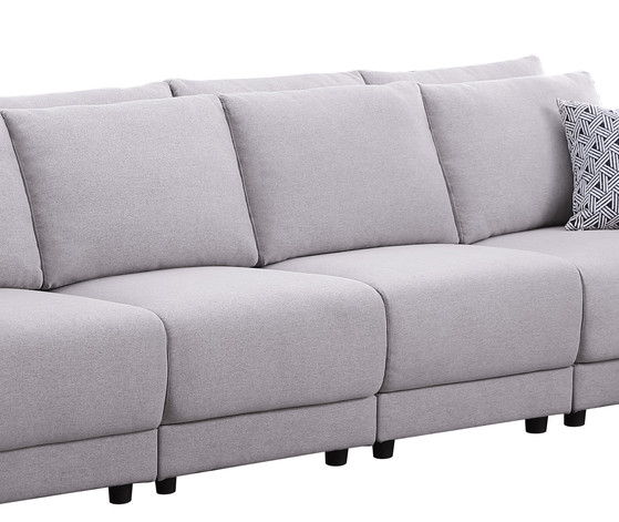 Penelope - Linen Fabric 4-Seater Sofa With Pillows - Light Gray