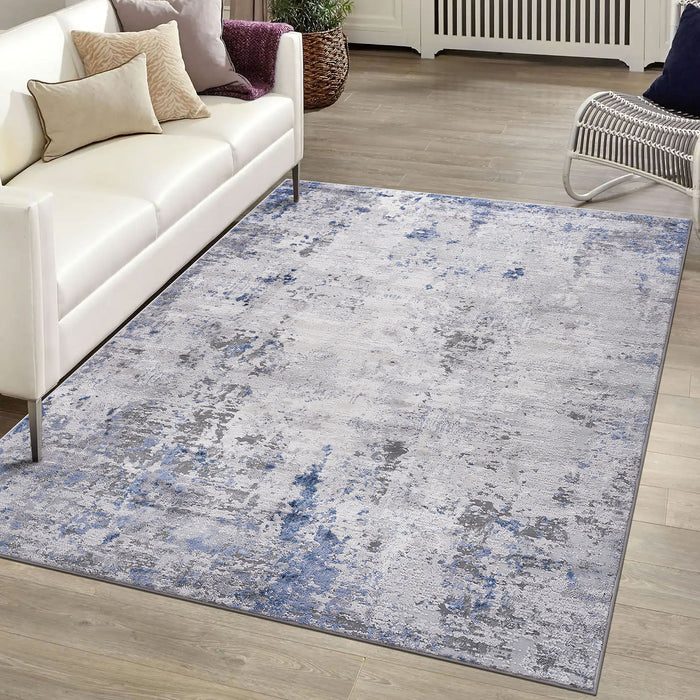 Marfi - 6' x 9' Abstract Non-Shedding Living Room Bedroom Dining Home Office Stylish And Stain Resistant Area Rug - Silver / Blue