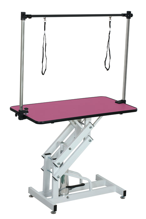 Hydraulic Pet Grooming Table With"H" Arm - Pink