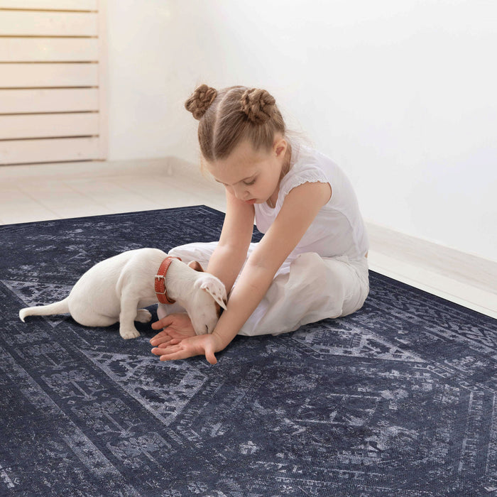 2' x 3' Machine Washable Area Rugs, Low-Pile, Non-Slip, Non-Shedding, Foldable, Kid & Pet Friendly Area Rugs For Living Room, Bedroom, Kitchen, Dining Room Rug, Perfect Gift - Black / Gray