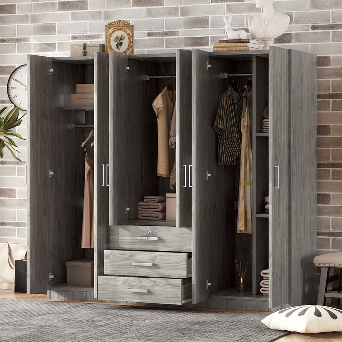 6 Doors Wooden Wardrobe Storage For Bedroom With Big Drawers