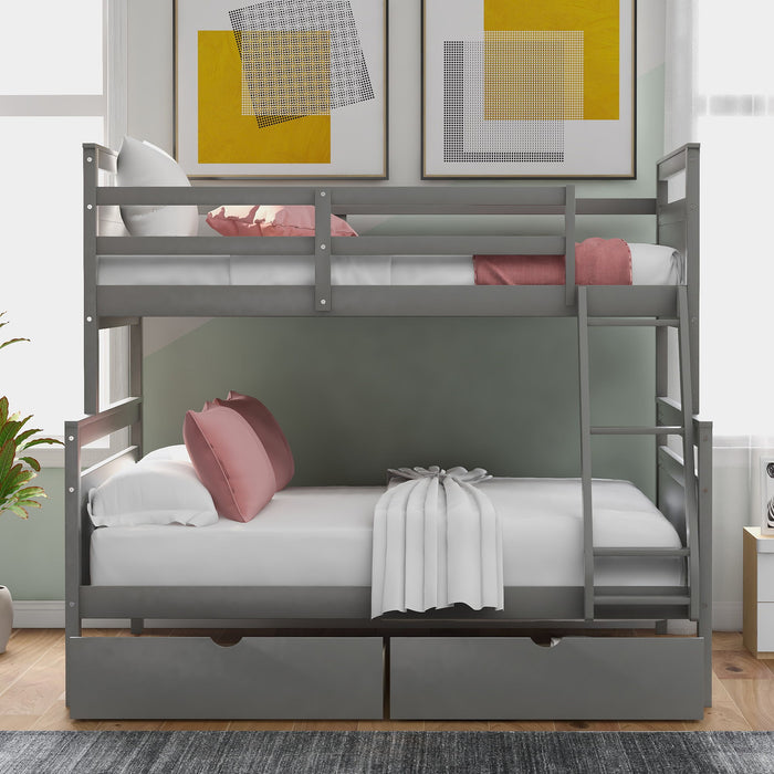 Kids Furniture - Bunk Bed With Ladder, Two Storage Drawers, Safety Guardrail