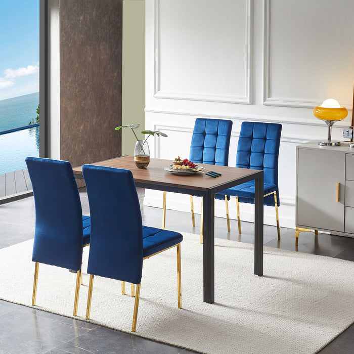 5 Pieces Dining Set Including Velvet High Back Golden Color Legs Nordic Dining Chair & Creative Design Dining Table