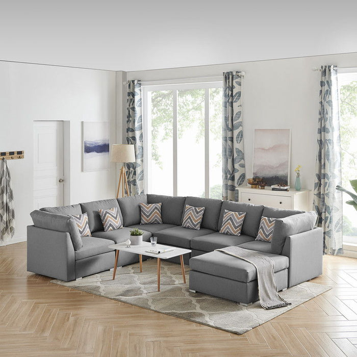 Amira - Fabric Reversible Modular Sectional Sofa With Ottoman And Pillows