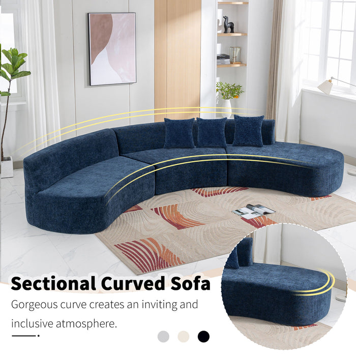 Stylish Curved Sofa Sectional Sofa Chenille Sofa Couch With Three Throw Pillows For Living Room